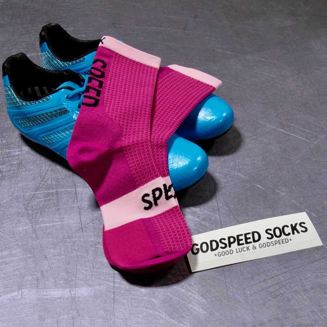 The perfect socks for cycling, running, and crossfit. The "Speed God' sock from Godspeed socks.